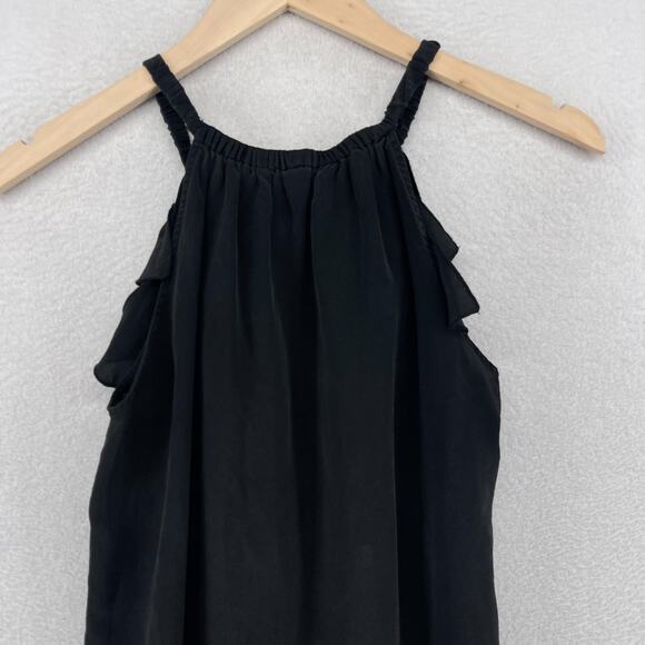 KAREN KANE Tank Top S Silk Crepe de Chine Tiered Ruffle Halter Blouse Black - Picture 4 of 12